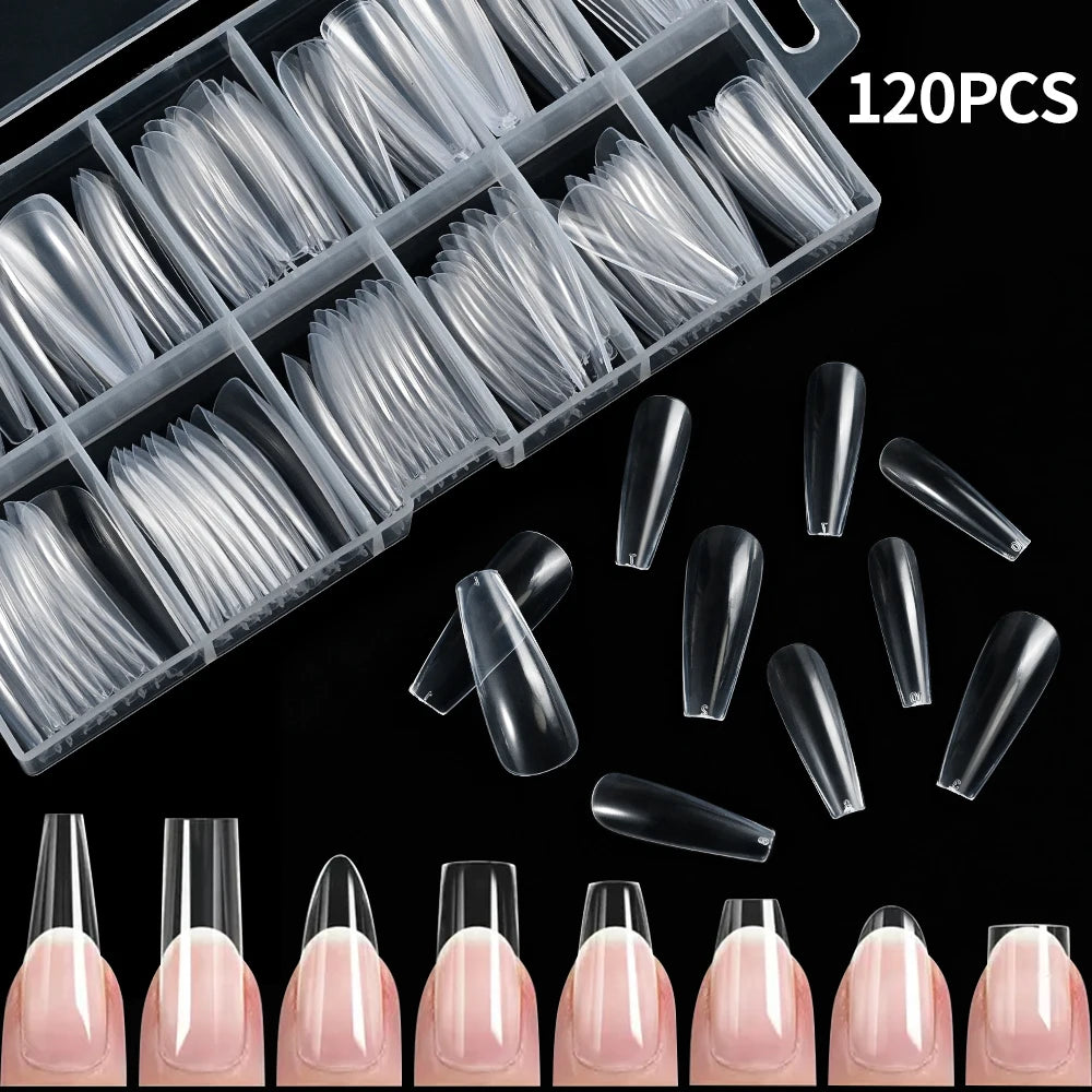 120Pcs 8styles Clear Soft Gel Press-on Nails Short-Long Square /Oval/Coffin Flase Nail 12size Full Cover Acrylic Artificial Tips