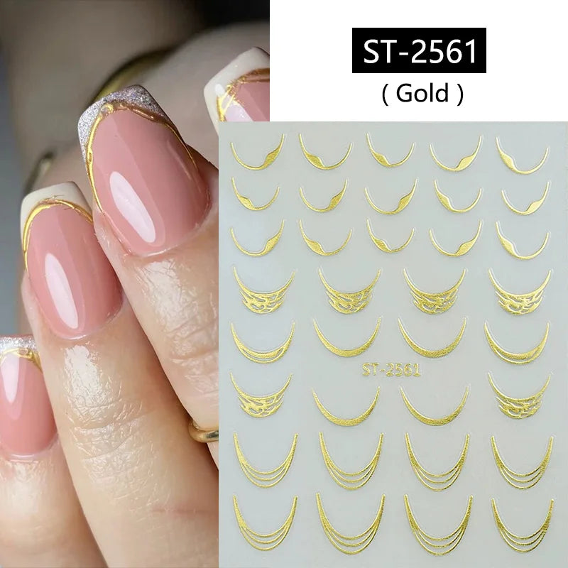 1pc Golden Silver French Line Tips Nail Sticker Gradient Stripe Lines Sliders For Nails Designs Self-Adhesive Nail Art Decals