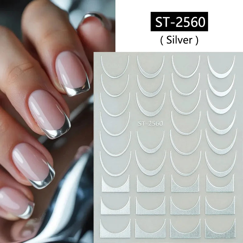 1pc Golden Silver French Line Tips Nail Sticker Gradient Stripe Lines Sliders For Nails Designs Self-Adhesive Nail Art Decals