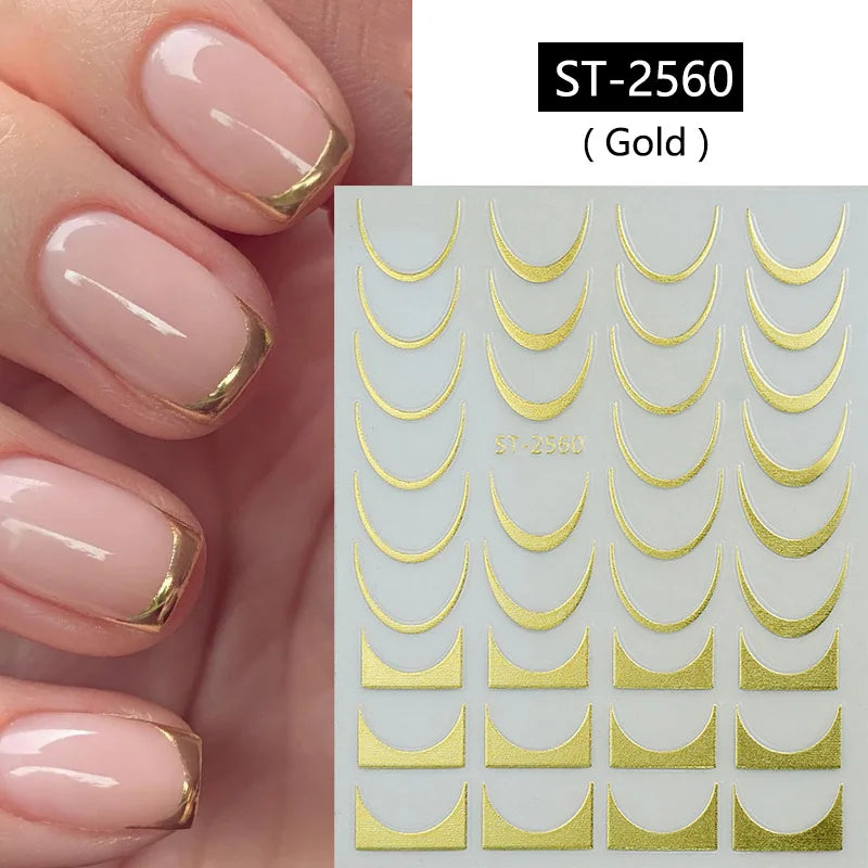 1pc Golden Silver French Line Tips Nail Sticker Gradient Stripe Lines Sliders For Nails Designs Self-Adhesive Nail Art Decals