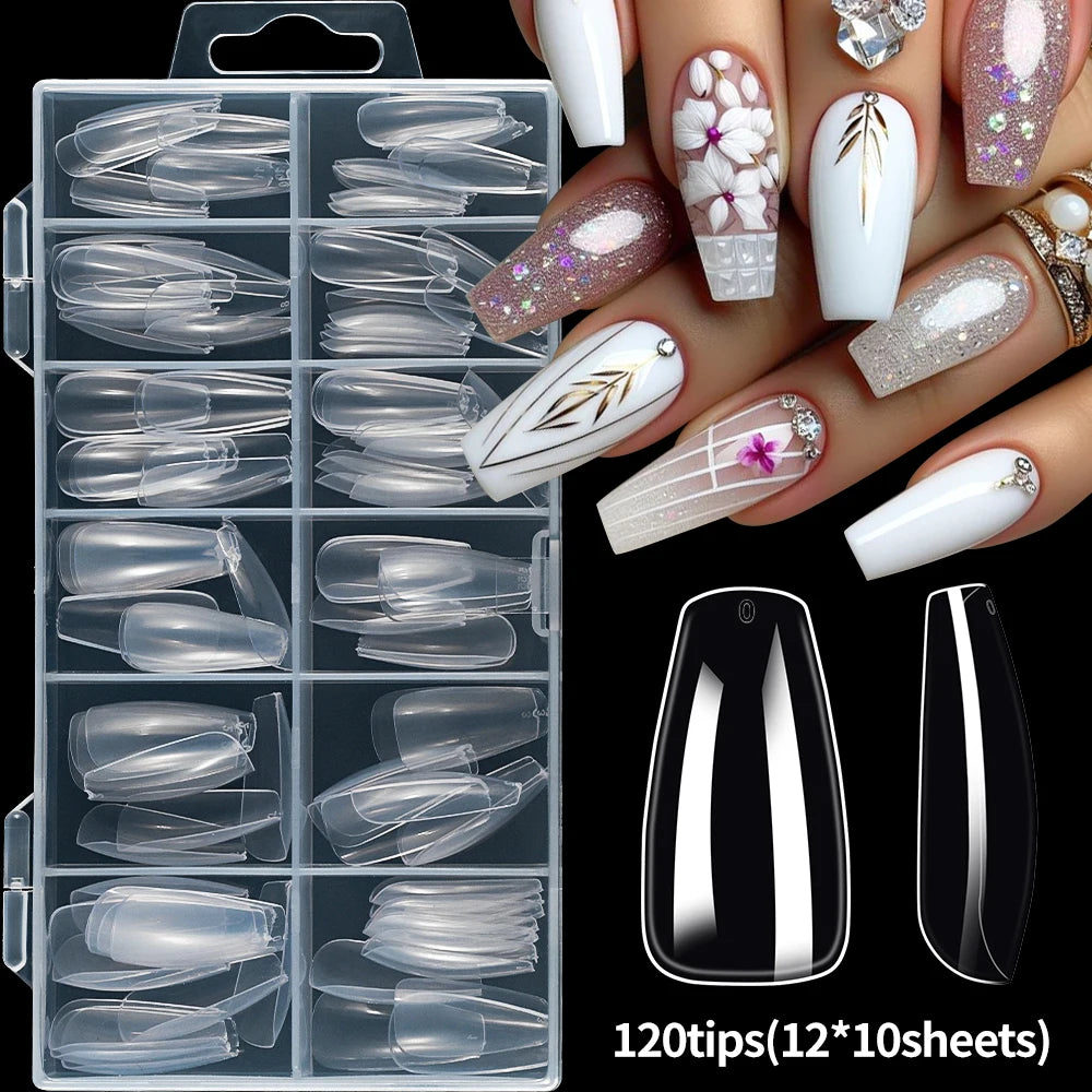 120Pcs 8styles Clear Soft Gel Press-on Nails Short-Long Square /Oval/Coffin Flase Nail 12size Full Cover Acrylic Artificial Tips