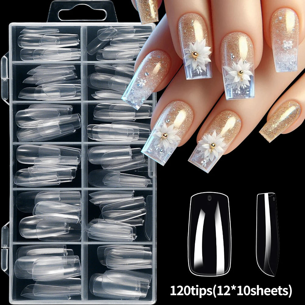120Pcs 8styles Clear Soft Gel Press-on Nails Short-Long Square /Oval/Coffin Flase Nail 12size Full Cover Acrylic Artificial Tips