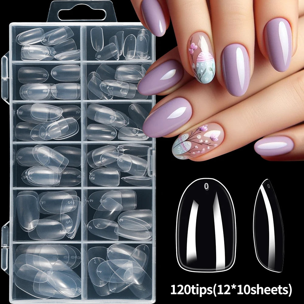 120Pcs 8styles Clear Soft Gel Press-on Nails Short-Long Square /Oval/Coffin Flase Nail 12size Full Cover Acrylic Artificial Tips
