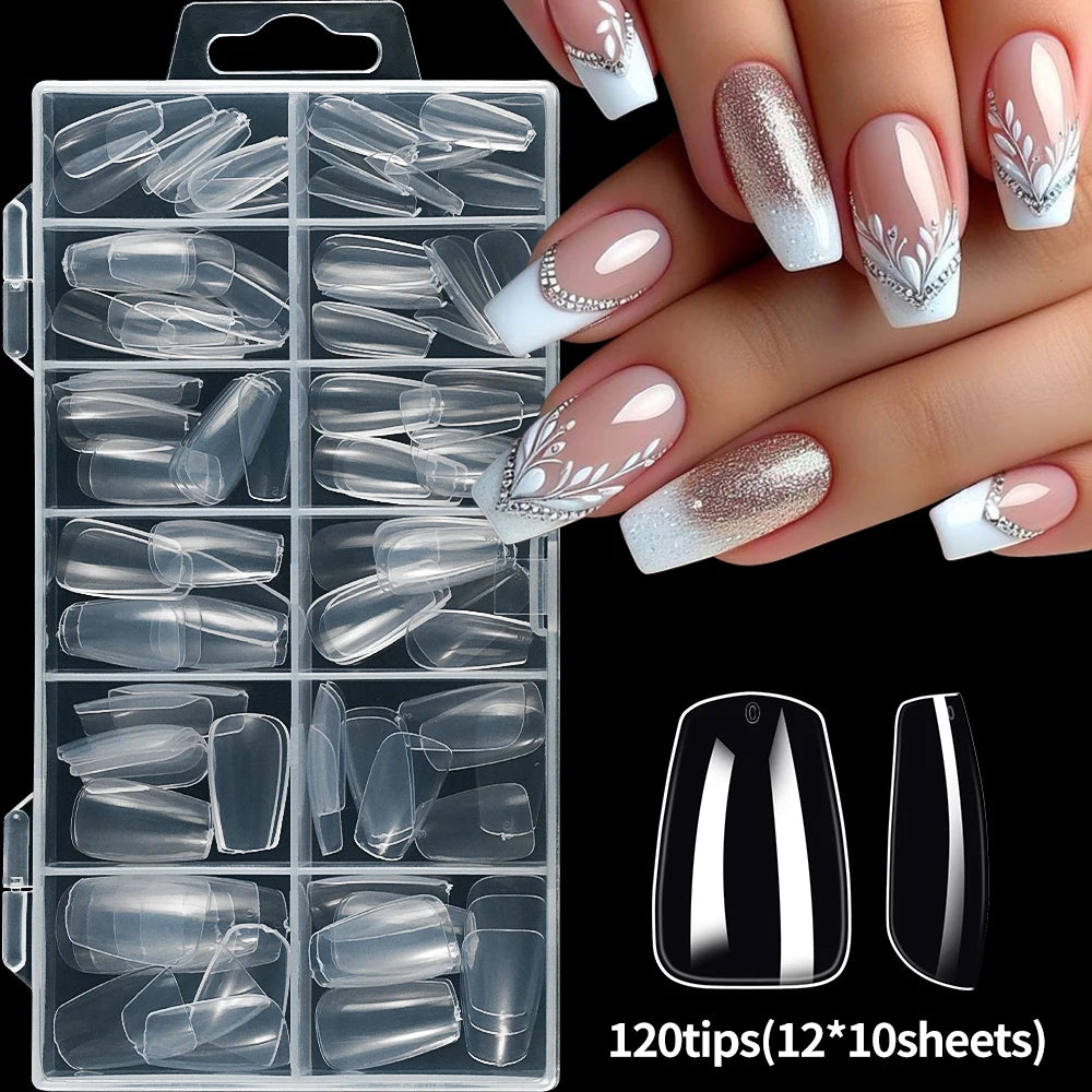 120Pcs 8styles Clear Soft Gel Press-on Nails Short-Long Square /Oval/Coffin Flase Nail 12size Full Cover Acrylic Artificial Tips