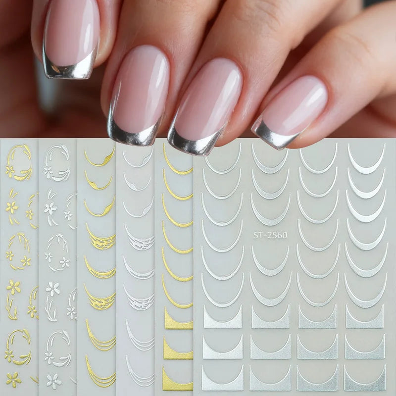 1pc Golden Silver French Line Tips Nail Sticker Gradient Stripe Lines Sliders For Nails Designs Self-Adhesive Nail Art Decals