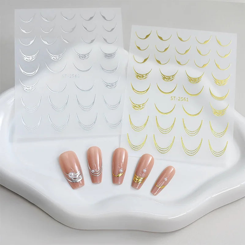 1pc Golden Silver French Line Tips Nail Sticker Gradient Stripe Lines Sliders For Nails Designs Self-Adhesive Nail Art Decals