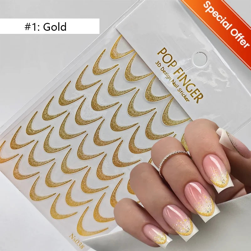 1pc Golden Silver French Line Tips Nail Sticker Gradient Stripe Lines Sliders For Nails Designs Self-Adhesive Nail Art Decals