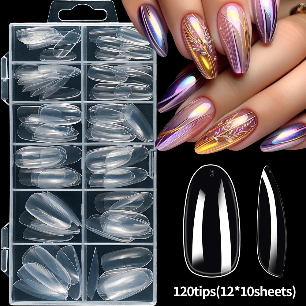 120Pcs 8styles Clear Soft Gel Press-on Nails Short-Long Square /Oval/Coffin Flase Nail 12size Full Cover Acrylic Artificial Tips
