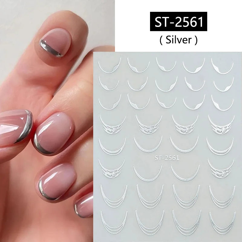 1pc Golden Silver French Line Tips Nail Sticker Gradient Stripe Lines Sliders For Nails Designs Self-Adhesive Nail Art Decals