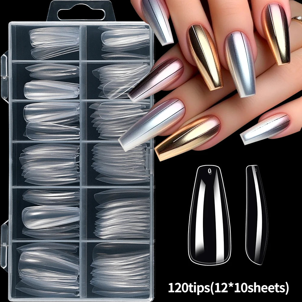 120Pcs 8styles Clear Soft Gel Press-on Nails Short-Long Square /Oval/Coffin Flase Nail 12size Full Cover Acrylic Artificial Tips