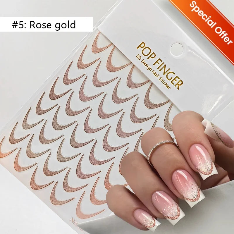 1pc Golden Silver French Line Tips Nail Sticker Gradient Stripe Lines Sliders For Nails Designs Self-Adhesive Nail Art Decals