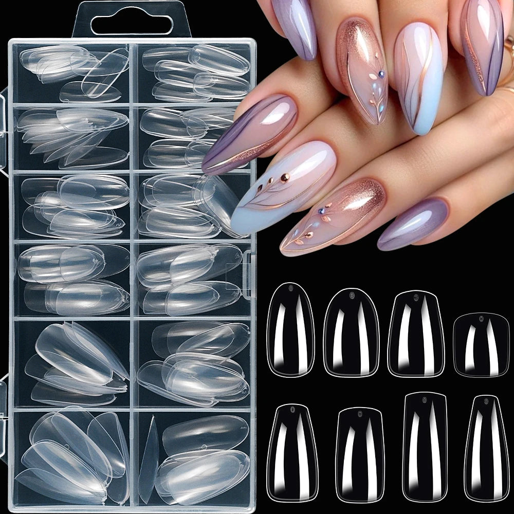 120Pcs 8styles Clear Soft Gel Press-on Nails Short-Long Square /Oval/Coffin Flase Nail 12size Full Cover Acrylic Artificial Tips