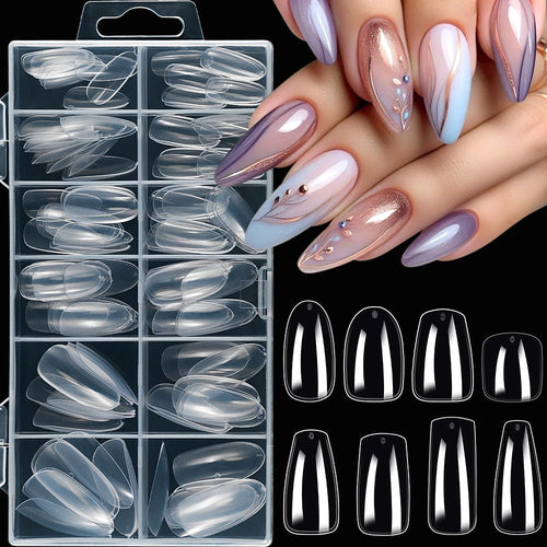 120Pcs 8styles Clear Soft Gel Press-on Nails Short-Long Square /Oval/Coffin Flase Nail 12size Full Cover Acrylic Artificial Tips