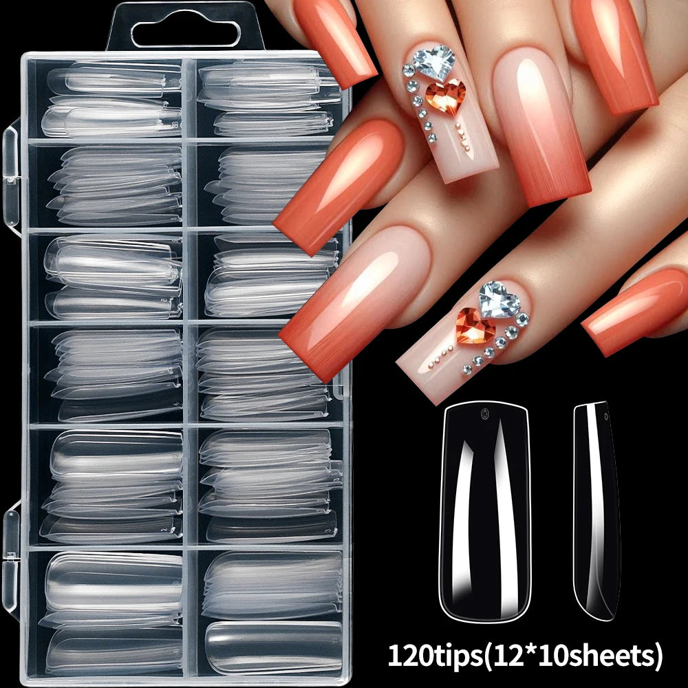 120Pcs 8styles Clear Soft Gel Press-on Nails Short-Long Square /Oval/Coffin Flase Nail 12size Full Cover Acrylic Artificial Tips