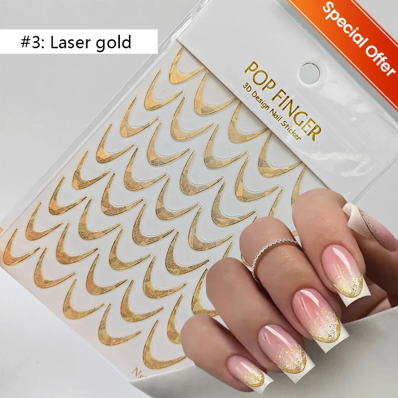 1pc Golden Silver French Line Tips Nail Sticker Gradient Stripe Lines Sliders For Nails Designs Self-Adhesive Nail Art Decals