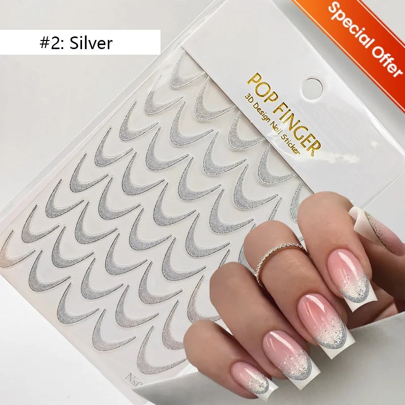 1pc Golden Silver French Line Tips Nail Sticker Gradient Stripe Lines Sliders For Nails Designs Self-Adhesive Nail Art Decals