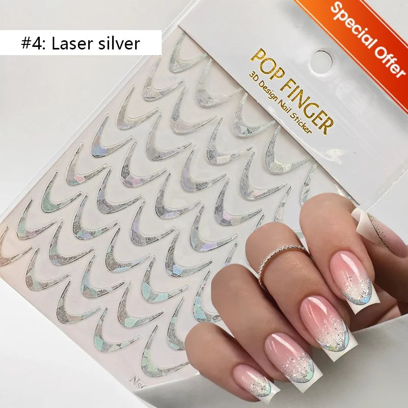 1pc Golden Silver French Line Tips Nail Sticker Gradient Stripe Lines Sliders For Nails Designs Self-Adhesive Nail Art Decals